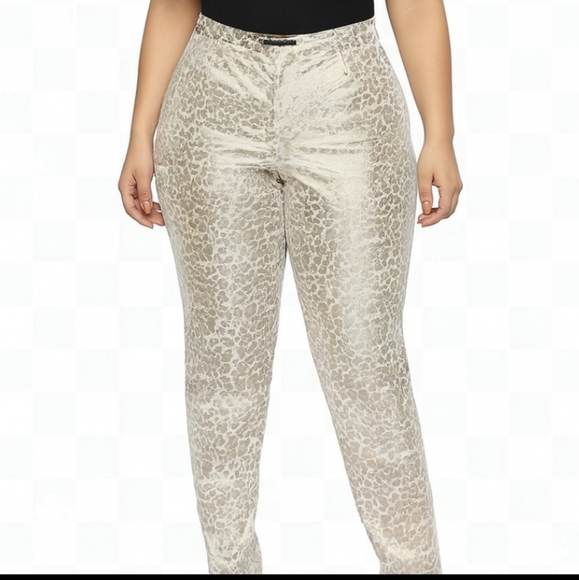 Luxe By Eric Signature Gold Leopard Print Stretch Pants Sz 14 - Picture 1 of 7